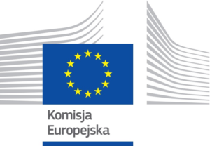 Logo Komisji Europejskiej, flaga niebieska z żółtymi gwiazdkami